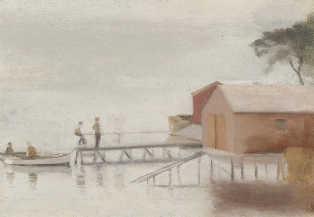 Clarice Beckett, Australia, 1887–1935, The boatshed, 1929, Melbourne, oil on canvas